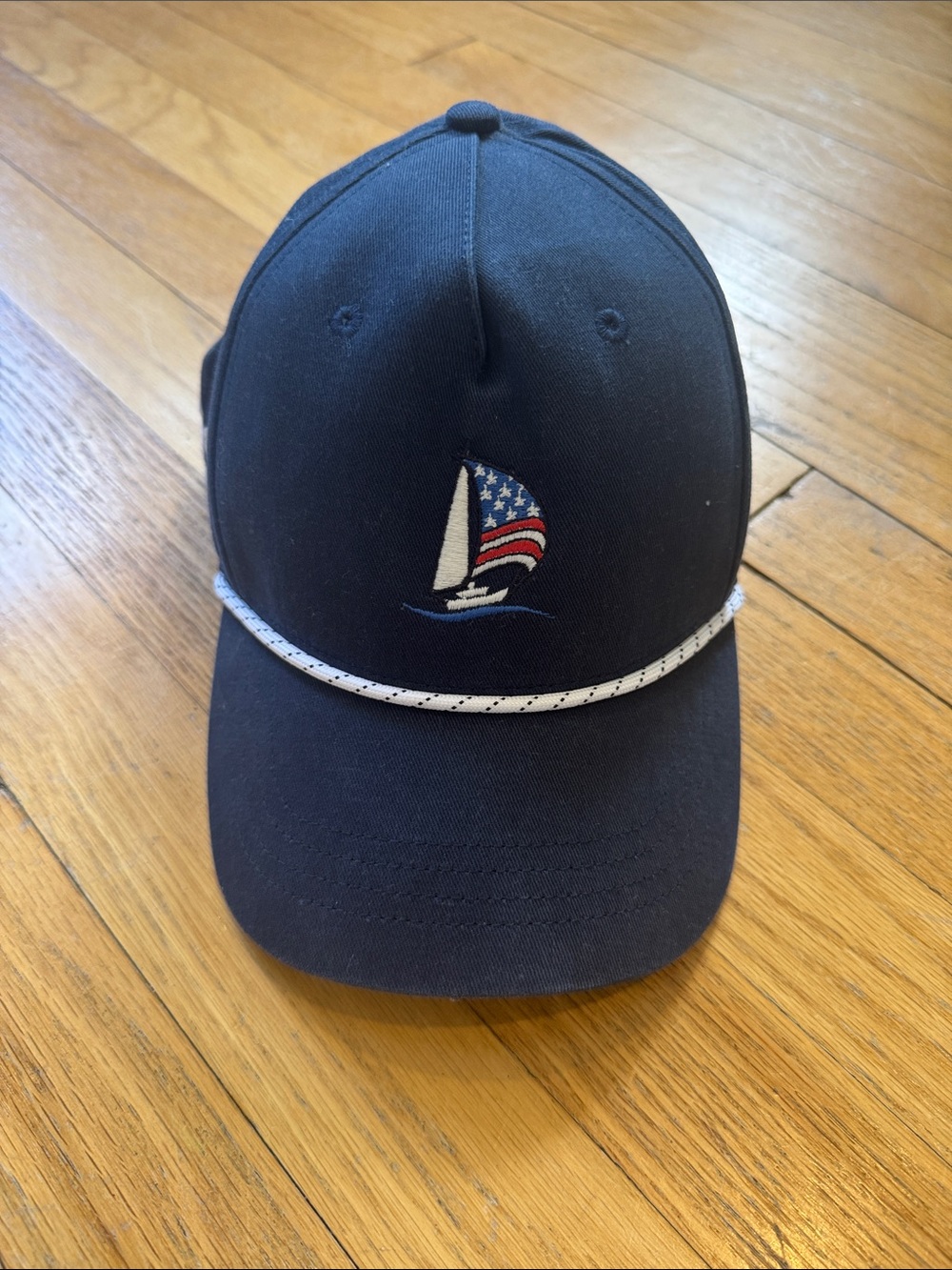 Hollister Navy USA Embroidered Rope-Trim Cap